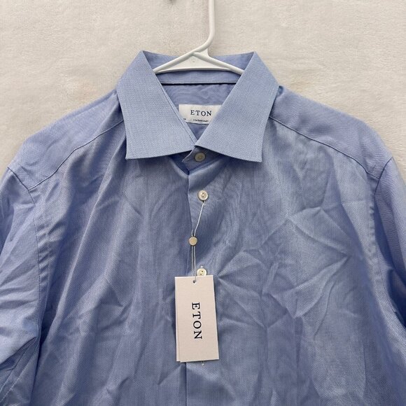 Eton Dress Shirt Mens 44 17.5 Blue Contemporary Business Casual Button Up - Picture 2 of 8